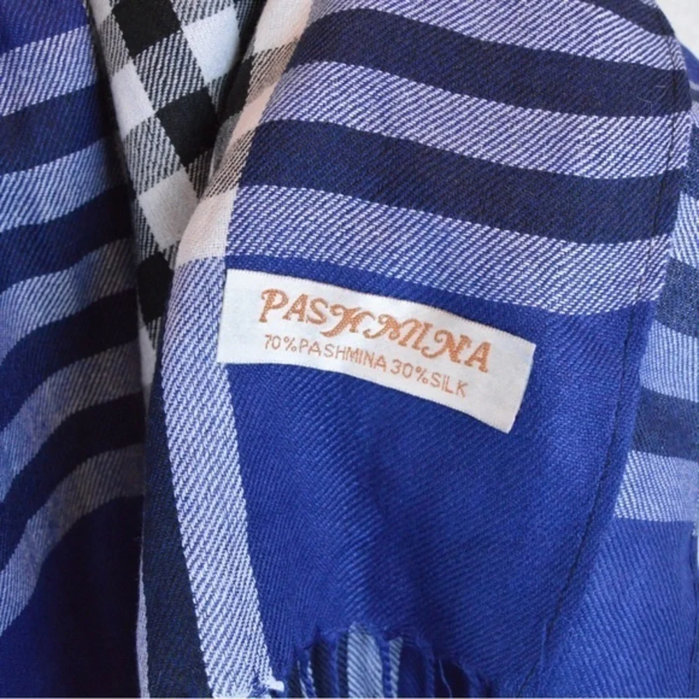 Pashmina Lightweight Silk Blend Plaid Twist‎ Fringe Blanket Scarf